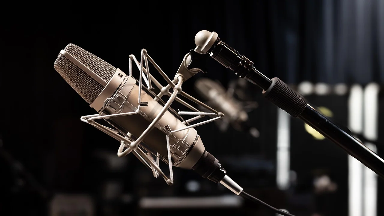 Studio microphones positioned for a recording session